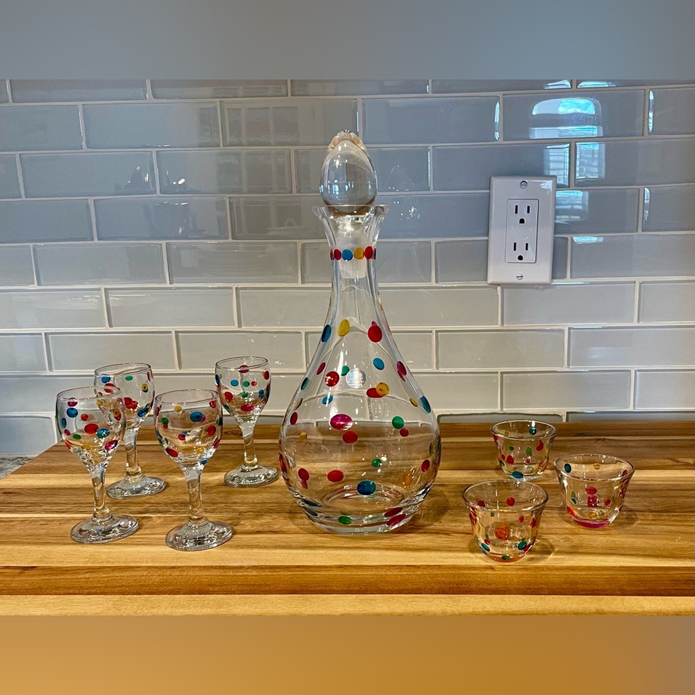 ABKA Kristal Colorful Polka Dot Glass Decanter Set